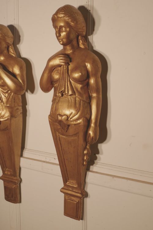 fig 3. A Pair of Large 19th Century French Antique Plaster Corbel Art Nouveau Figures