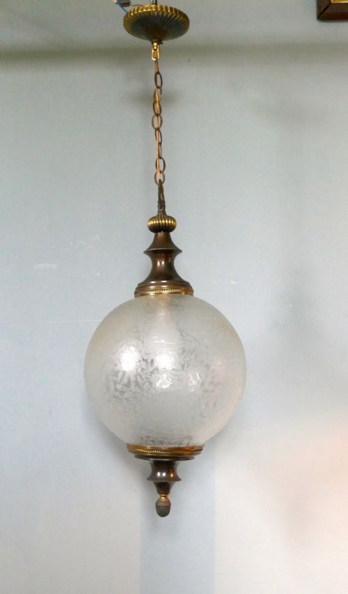 Large French Art Deco Globe Frosted Glass Hanging Pendant Light