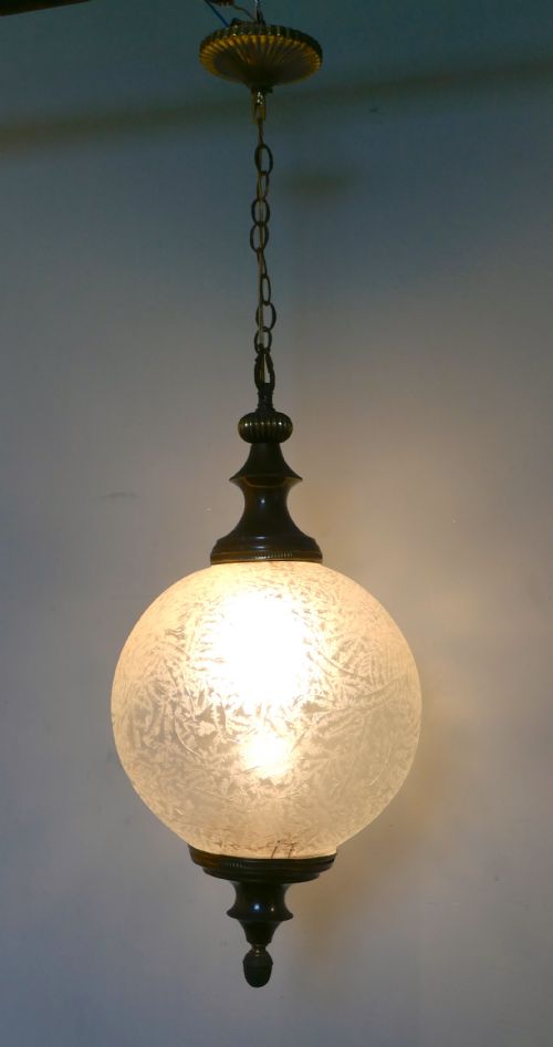 fig 3. Large French Art Deco Globe Frosted Glass Hanging Pendant Light