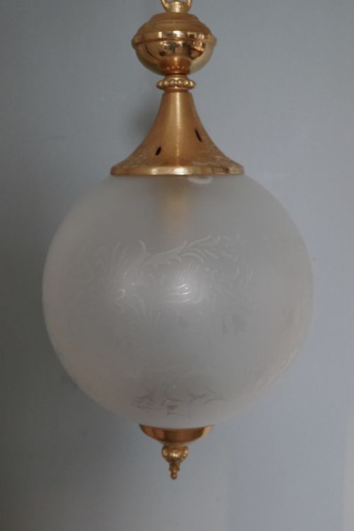 French Art Deco Globe Opaline Glass Hanging Pendant Light