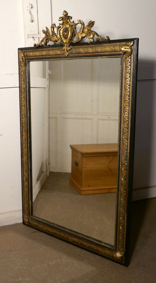 fig 2. Large French Ebonised, Brass and Gilt Wall Mirror, Dragons and Crest