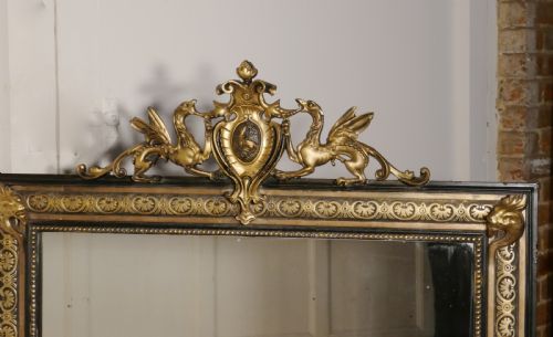fig 3. Large French Ebonised, Brass and Gilt Wall Mirror, Dragons and Crest