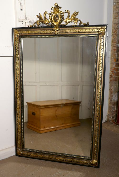 fig 4. Large French Ebonised, Brass and Gilt Wall Mirror, Dragons and Crest