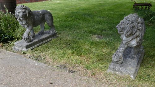 A Pair of Large Stone Garden Entrance Guardian Lions
