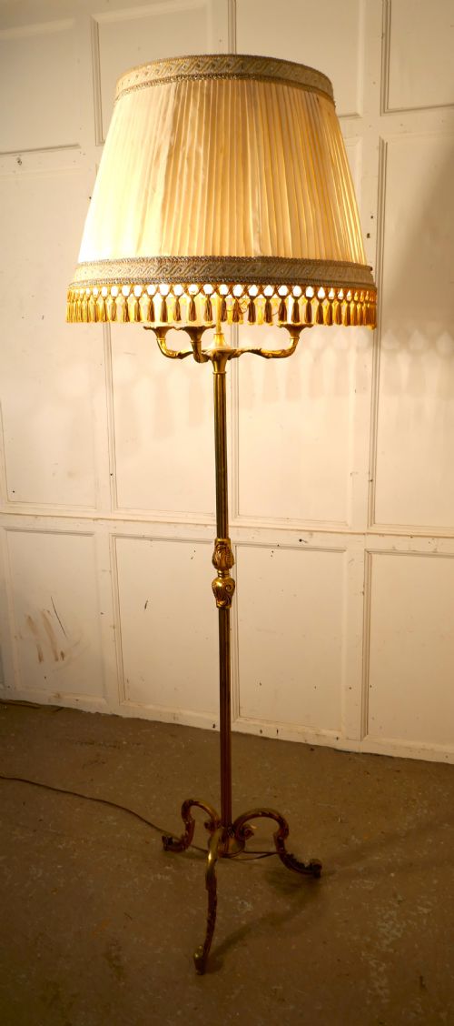 French Brass Arts and Crafts Floor Lamp, Regency Style Standard Lamp