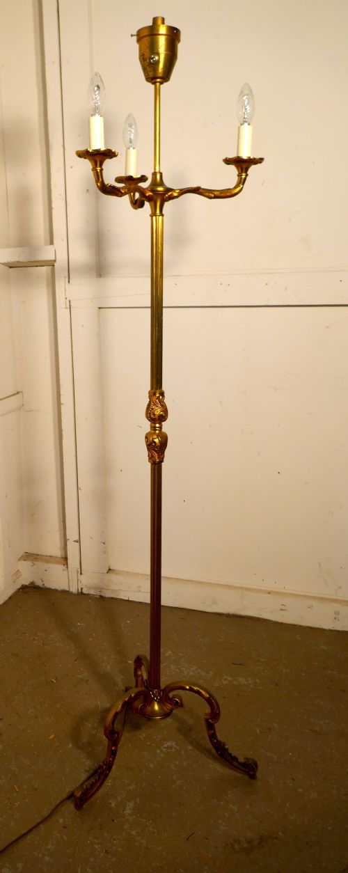 fig 1. French Brass Arts and Crafts Floor Lamp, Regency Style Standard Lamp