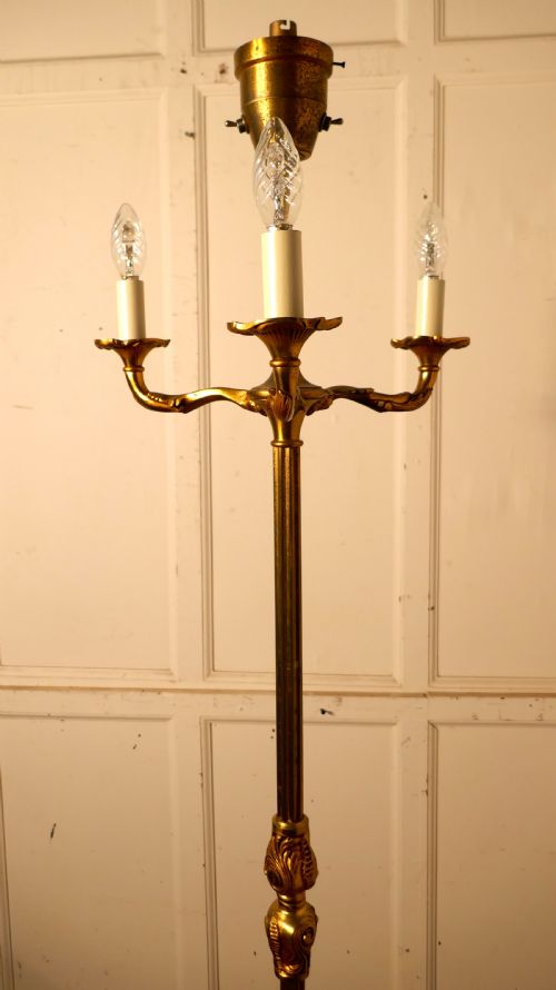 fig 3. French Brass Arts and Crafts Floor Lamp, Regency Style Standard Lamp
