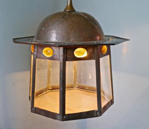 Large Arts and Crafts Beaten Copper Hall Lantern Ceiling Light