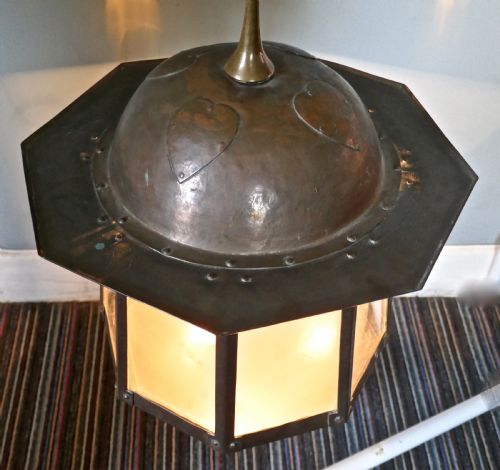 fig 1. Large Arts and Crafts Beaten Copper Hall Lantern Ceiling Light