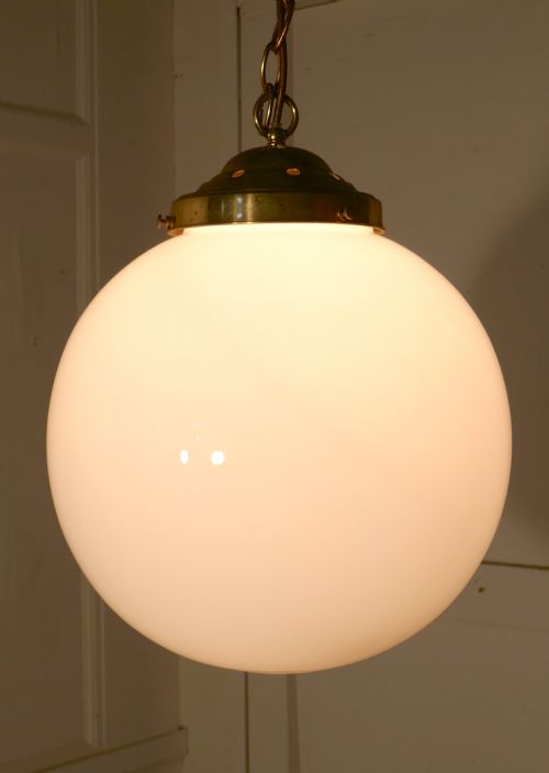 fig 2. 2, Very Large French Art Deco Globe Opaline Glass Hanging Pendant Lights