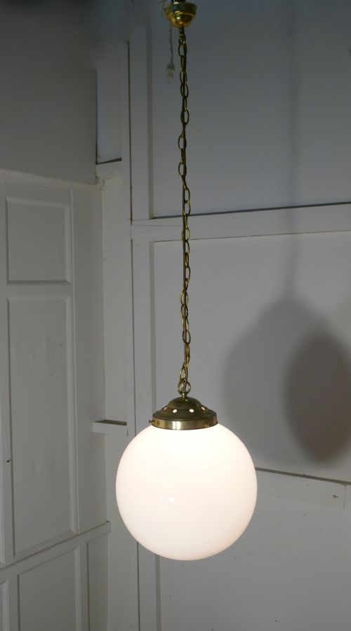 fig 3. 2, Very Large French Art Deco Globe Opaline Glass Hanging Pendant Lights