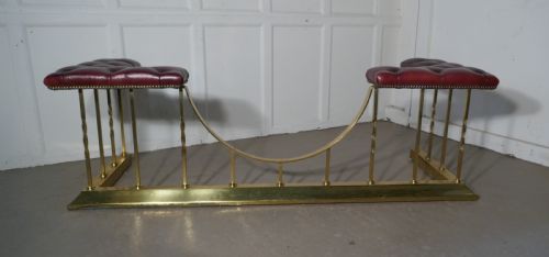 Large Edwardian Brass and Leather Club Fender