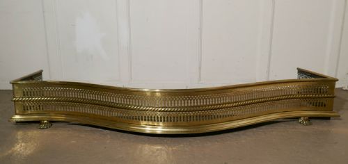 Large Victorian Serpentine Shaped Pierced Brass Fender