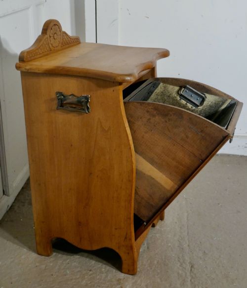 fig 3. Arts and Crafts Carved Golden Walnut Purdonium, Coal Box