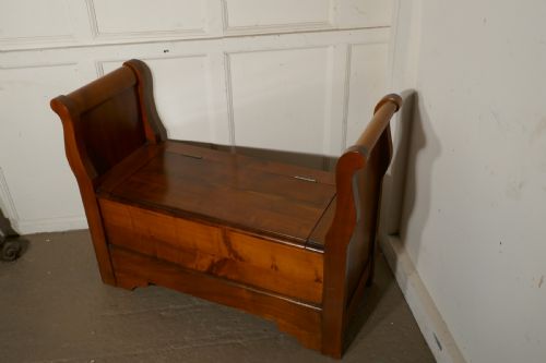 fig 1. French Cherry wood Box Settle, Bench Hall Seat