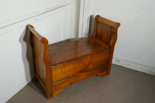 fig 3. French Cherry wood Box Settle, Bench Hall Seat