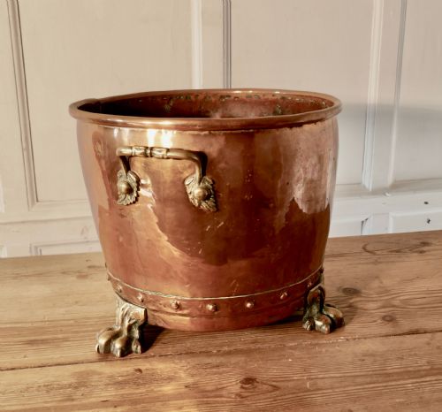 19th Century Copper Log Bin Cauldron