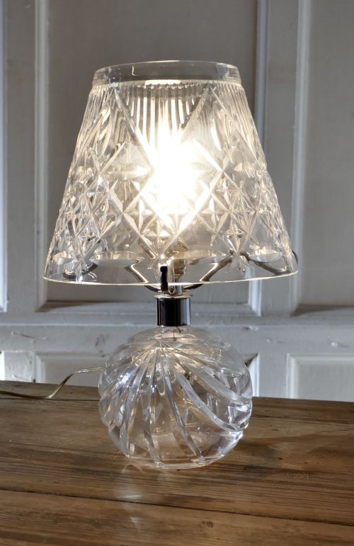 Lovely Art Deco Crystal Table Lamp and Lamp Shade