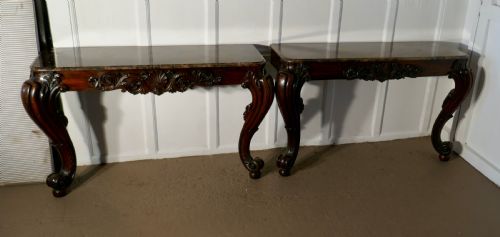 Pair of Large Mahogany Marble Top Console Tables