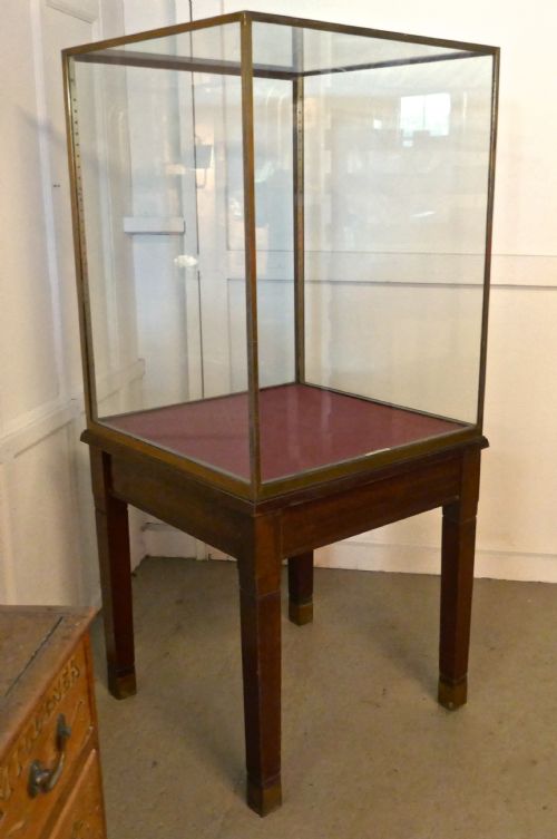A Large Brass and Mahogany Museum Display Cabinet