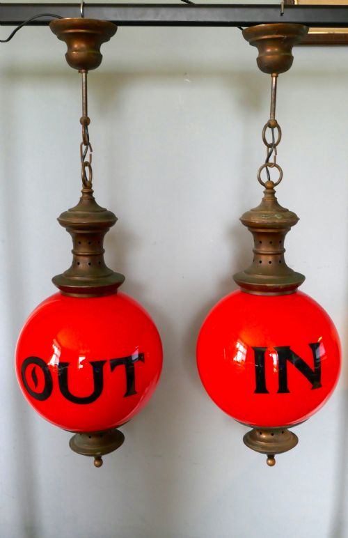 Rare Pair Art Deco Porch Lamps Entrance and Exit Globe Lamps
