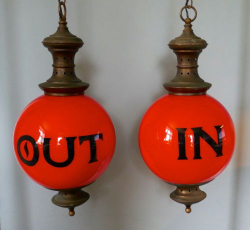 fig 1. Rare Pair Art Deco Porch Lamps Entrance and Exit Globe Lamps