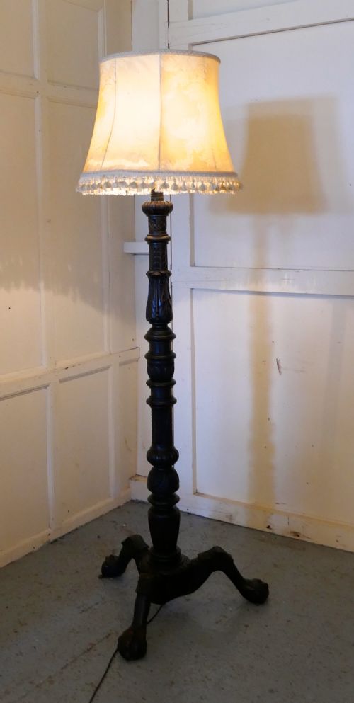 fig 1. Gothic Carved Oak Torchere, Floor Standing Standard Lamp