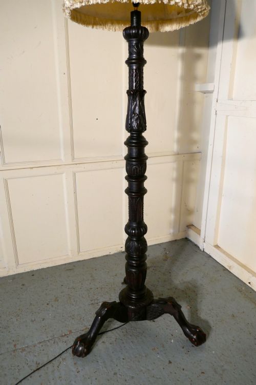 fig 3. Gothic Carved Oak Torchere, Floor Standing Standard Lamp