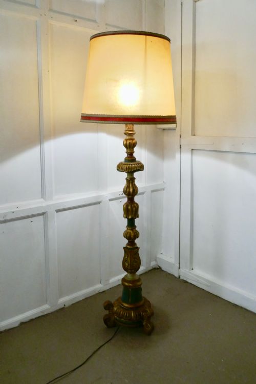 Carved Gilt and Painted Baroque Floor Lamp