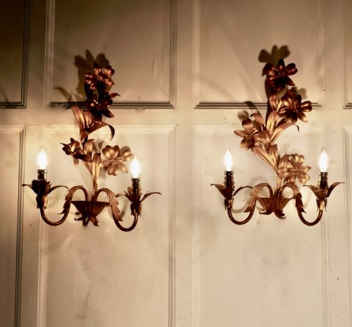 fig 1. A Pair of French Two Branch Toleware Gilded Wall Lights