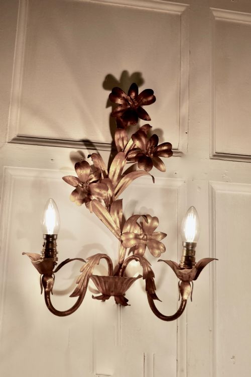 fig 2. A Pair of French Two Branch Toleware Gilded Wall Lights