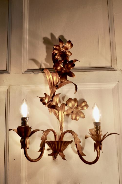 fig 3. A Pair of French Two Branch Toleware Gilded Wall Lights