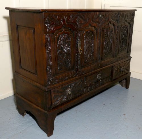 fig 2. Large 18th Century Carved Oak Marriage Chest 