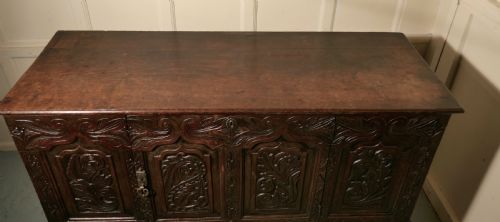 fig 5. Large 18th Century Carved Oak Marriage Chest 