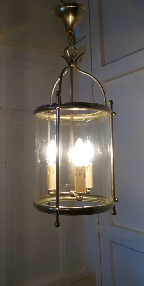 French Art Deco Chrome and Glass Lantern Hall Light
