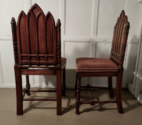 fig 4. A Pair of Pugin Style Arts and Crafts Carved Oak Hall Chairs