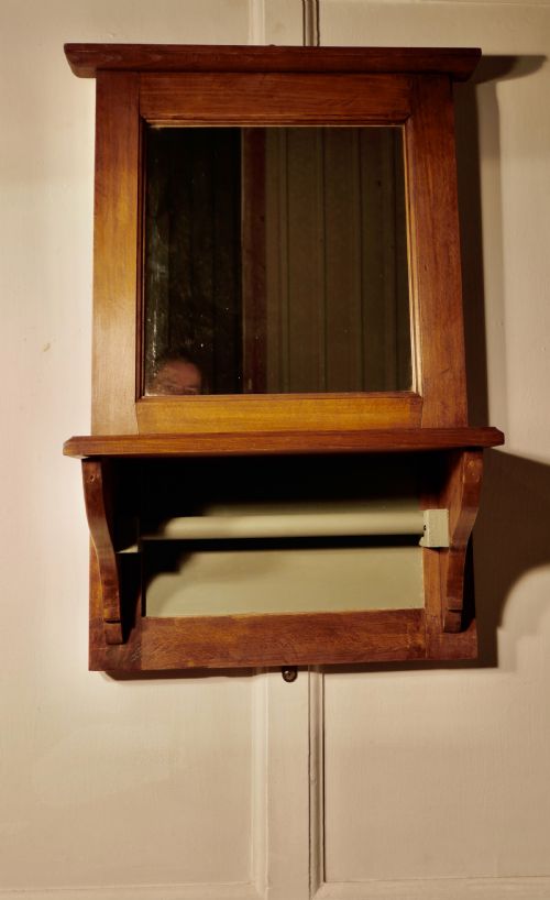19th Century French Walnut Cloakroom Wall Mirror with Towel Rail