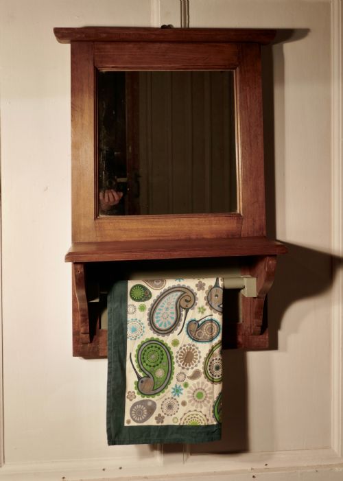 fig 3. 19th Century French Walnut Cloakroom Wall Mirror with Towel Rail