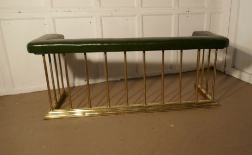 A Large Brass and Green Leather Club Fender