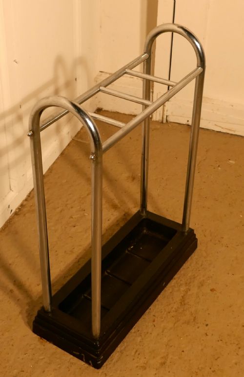 fig 1. An Art Deco Chrome and Cast Iron Stick Stand or Umbrella Stand