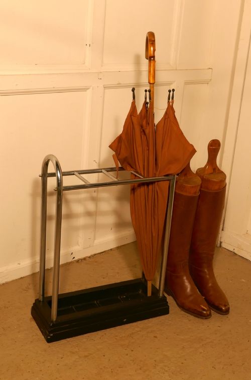 fig 2. An Art Deco Chrome and Cast Iron Stick Stand or Umbrella Stand