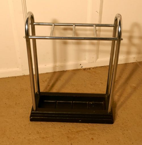 fig 3. An Art Deco Chrome and Cast Iron Stick Stand or Umbrella Stand