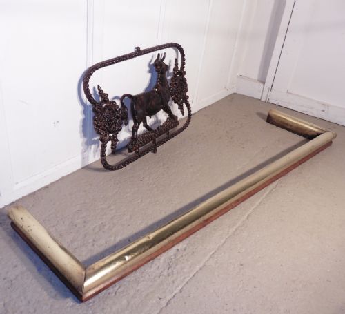 fig 1. Large Heavy Victorian Brass and Oak Fender