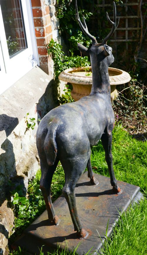 fig 1. A Large Weather Worn Cast iron Statue of a Young Stag,