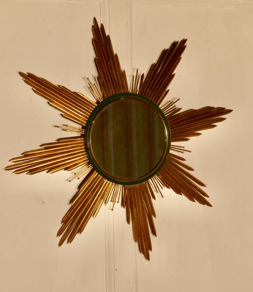 French Art Deco Sunburst-starburst Toleware Gilt Mirror