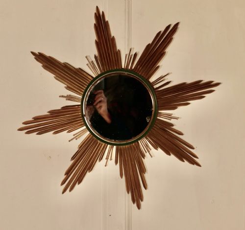 fig 1. French Art Deco Sunburst-Starburst Toleware Gilt Mirror