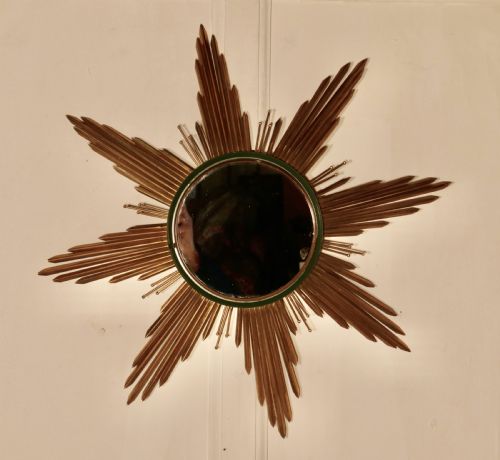 fig 2. French Art Deco Sunburst-Starburst Toleware Gilt Mirror