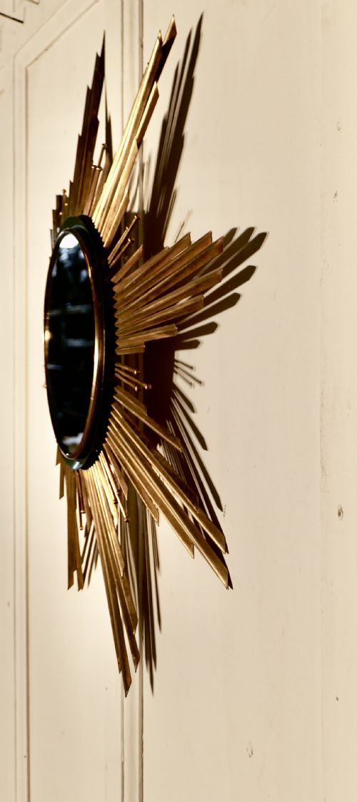 fig 3. French Art Deco Sunburst-Starburst Toleware Gilt Mirror