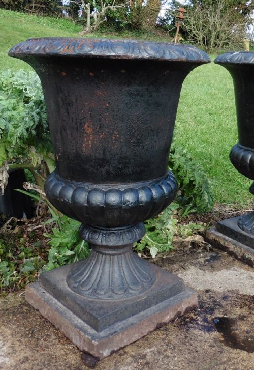 fig 2. Pair of Very Large Victorian 19th Century Cast Iron Urns, Garden Planters
