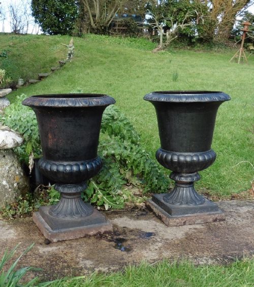 Pair of Very Large Victorian 19th Century Cast Iron Urns, Garden Planters